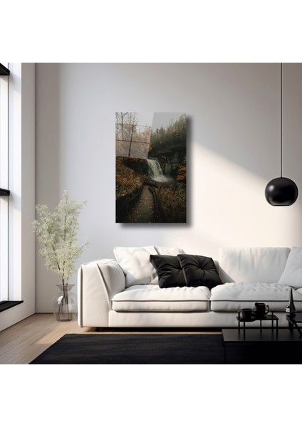 Sonbahar Şelale Manzarası - Cam Tablo - DEG0024 fırsatları