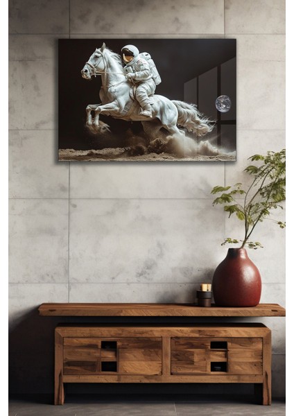 Kozmik Süvari - Astronot ve At Tasarımı Cam Tablo
