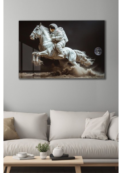 Kozmik Süvari - Astronot ve At Tasarımı Cam Tablo fiyatları
