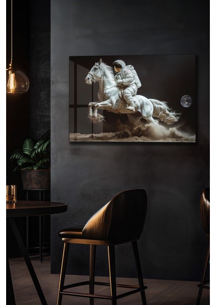 Kozmik Süvari - Astronot ve At Tasarımı Cam Tablo modelleri