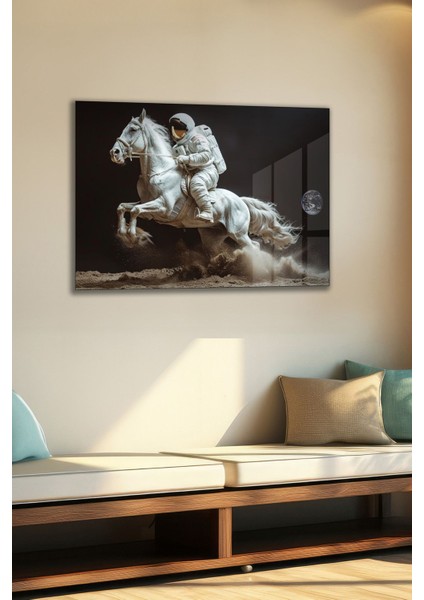 Kozmik Süvari - Astronot ve At Tasarımı Cam Tablo fırsatları