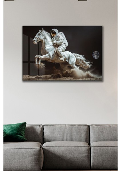 Kozmik Süvari - Astronot ve At Tasarımı Cam Tablo indirimleri