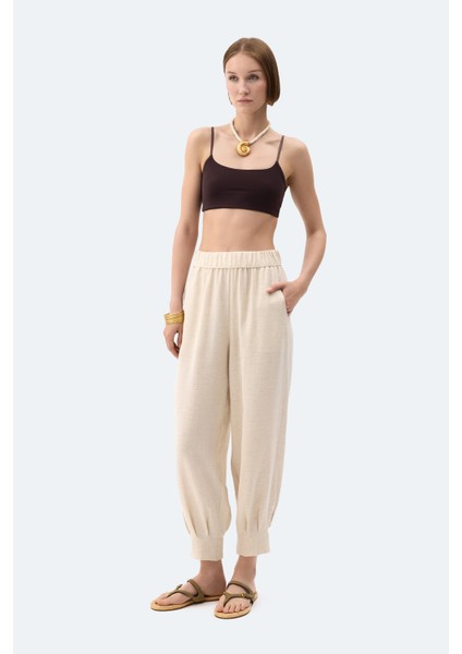Natürel Keten Slouchy Pantolon