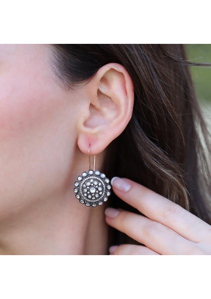 Elmas Montür Modeli Rose Gold Gümüş Küpe