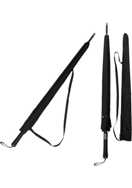 Rüzgara Dayanıklı Deri Sap Fiber 24 Tel Premium Lux Siyah Protokol Şemsiye MPR1031 modelleri