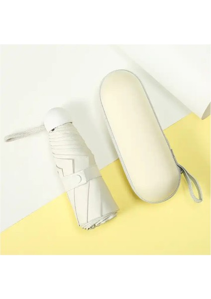 6 Telli Mini Cepboy Kapsullü Şemsiye -Bej