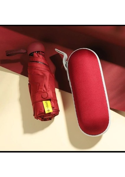 6 Telli Mini Cepboy Kapsullü Şemsiye -Kırmızı