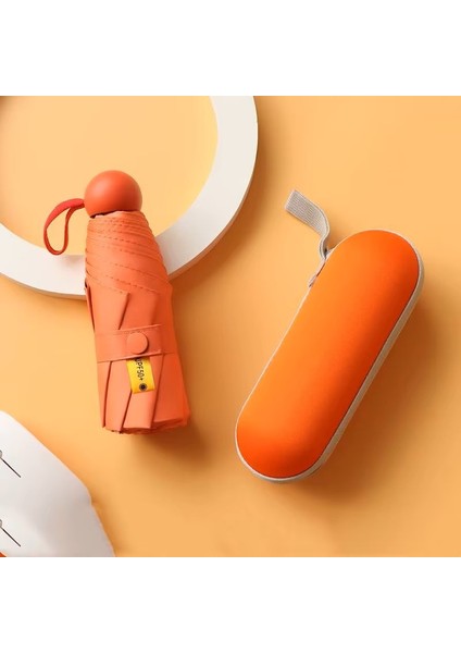 6 Telli Mini Cepboy Kapsullü Şemsiye -Turuncu