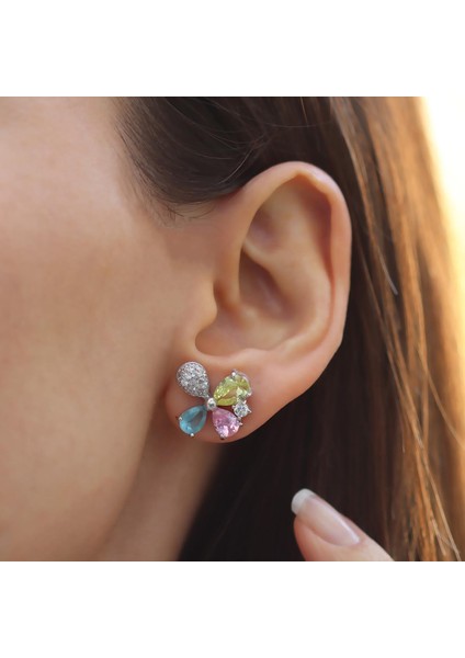 Renkli Kelebek Zirkon Taşlı Gümüş Küpe fiyatları