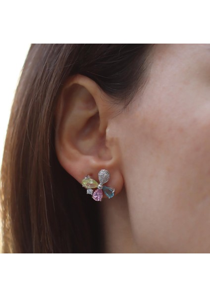 Renkli Kelebek Zirkon Taşlı Gümüş Küpe modelleri