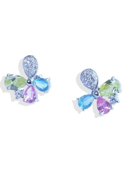 Renkli Kelebek Zirkon Taşlı Gümüş Küpe fırsatları