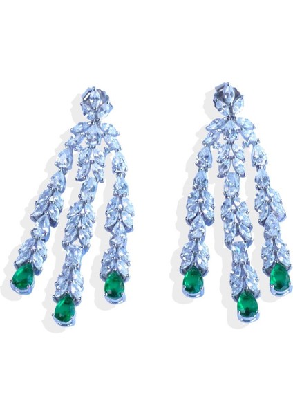 Yaprak Tasarım Zümrüt Taşlı Gümüş Küpe fırsatları