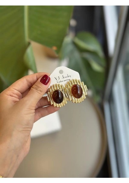 Taşlı Küpe - Kahverengi fiyatları