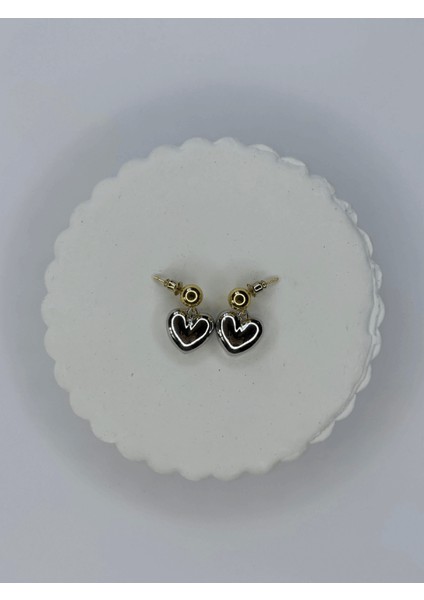 Gümüş Kalpli Altın Toplu Sallantılı Çift Renkli Küpe fiyatları