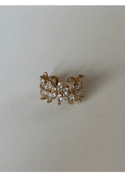 Oval ve Yuvarlak Parlak Taşlı Gold Earcuff