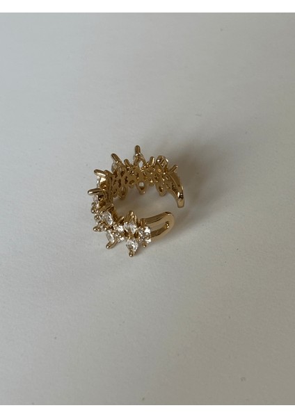 Oval ve Yuvarlak Parlak Taşlı Gold Earcuff fiyatları