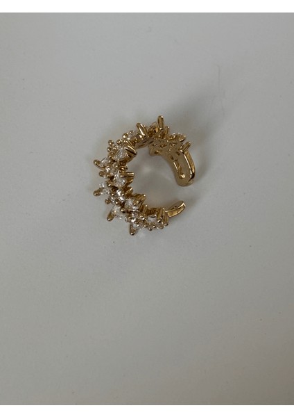 Oval ve Yuvarlak Parlak Taşlı Gold Earcuff modelleri