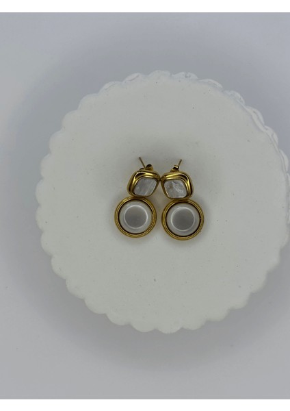 Kare ve Yuvarlak Sedef Detaylı Sallantılı Gold Küpe fiyatları