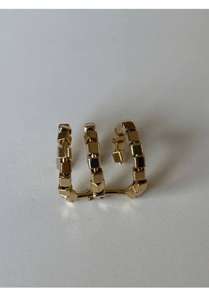 Üç Sıra Dönebilen Parlak Dikdörtgen Detaylı Ayarlanabilir Gold Earcuff