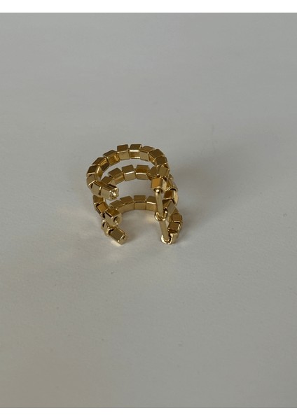 Üç Sıra Dönebilen Parlak Dikdörtgen Detaylı Ayarlanabilir Gold Earcuff fiyatları