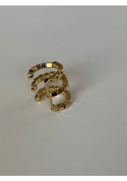 Üç Sıra Dönebilen Parlak Dikdörtgen Detaylı Ayarlanabilir Gold Earcuff modelleri