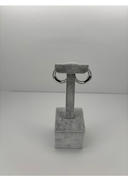 Yarısı Taşlı Yarısı Parlak Gümüş Renkli Halka Şekilli Silver Küpe fiyatları