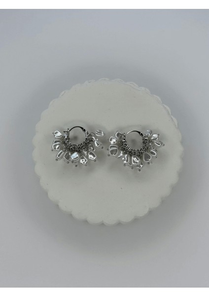 Çoklu Beyaz Taşlı Silver Küpe