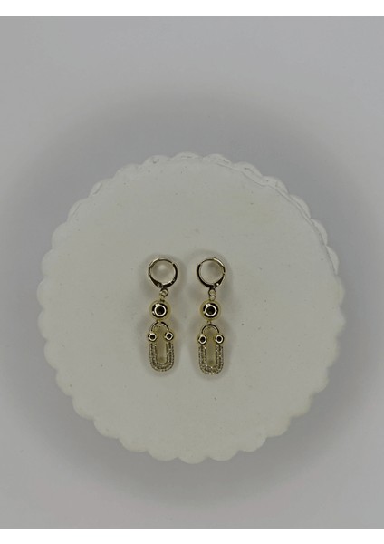 Altın Toplu Taşlı Sallantılı Gold Küpe