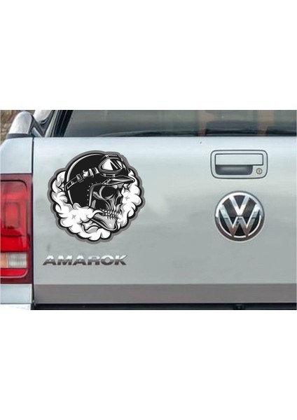 Kasklı Kızgınkuru Kafa Sticker - Araba Oto Motosiklet Karavan Sticker 00015
