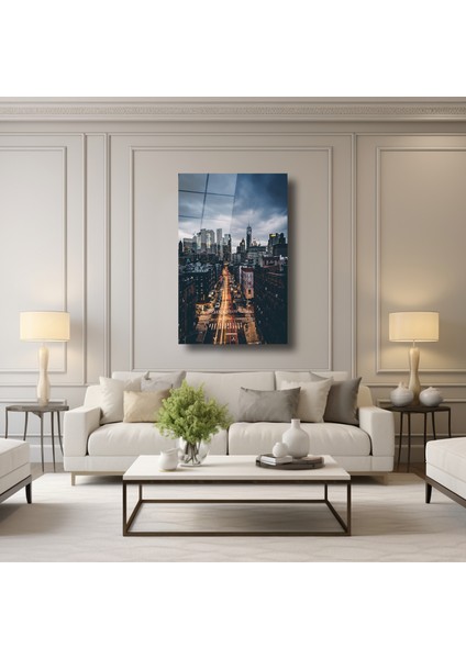 Şehrin Işıkları Manzara - Cam Tablo - DEG0125 fırsatları