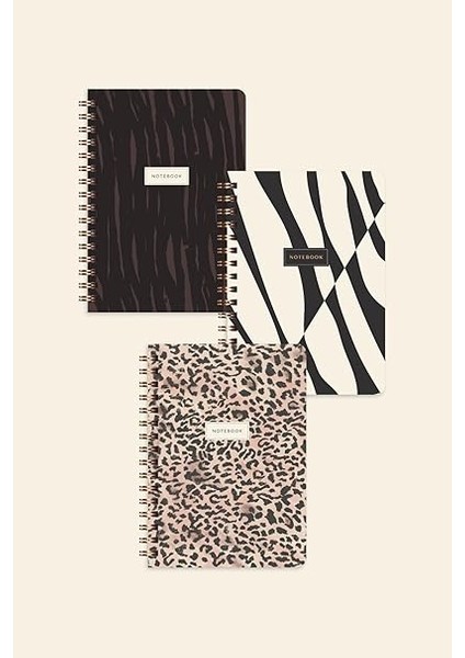 Cep Boy 10X14 cm Spiralli Çizgili Karton Kapak 3'lü Defter Seti Leopar indirimleri