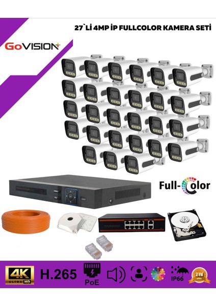 Go Vision 27'li Güvenlik 4mp Ip Kamera Seti