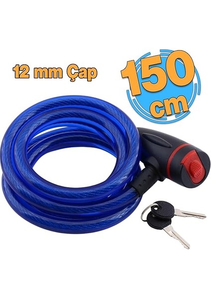 Halat Zincir Kilit 150 cm Motosiklet Çelik Kilit Çap 12 mm Ø Hırsız Önleme Güvenlik 1 Adet indirimleri