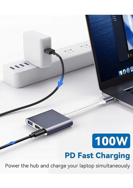 Trend iPad Için/iphone 15/15 Plus/16 Pro Max ile Uyumlu Type-C Girişli Tüm Modeller ile Uyumlu Type-C To 4K HDMI Hub Usb-C Type-C USB Çevirici 3 In 1 Dönüştürücü Hub indirimleri