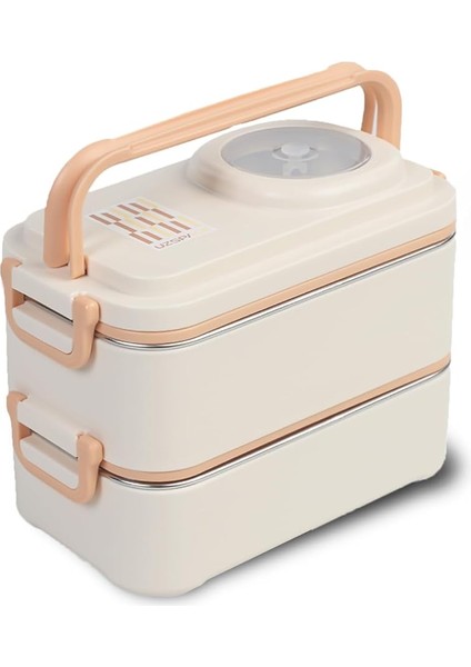 1200 ml Iki Kat Dört Bölme Paslanmaz Çelik Lunch Box Yeni Nesil Sefer Tası-Sos Kaseli MODEL-FFLBOX8023 (Bej)