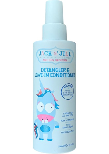 N'jill N' Jill Doğal Banyo Zamanı Detangler ve Durulanmayan Saç Kremi - Tüm Saç Tiplerine Uygun, Ekstra Nemlendirici, Silikonsuz, Zulüm Içermez, Vegan - 200 ml (1'li Paket)