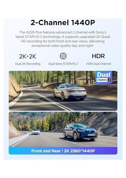 A229 Plus 3 Kameralı Ön-Iç-Arka 2K+2K+1080P Hdr Starvis 2 Wifi Gps’li Araç Kamerası fiyatları