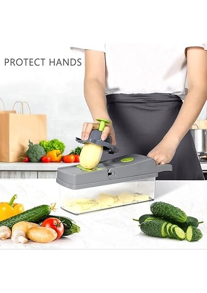 14'ü 1 Arada Sebze Rendesi, Sebze Kesici, Çok Fonksiyonlu Mutfak, Soğan, Patates Kesici, Soyucu, Hazneli ve Tahliye Sepetli fırsatları