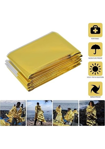 Acil Durum Battaniyesi, Folyo Battaniye Isı Sağkalım Yansıtıcı Termal Battaniye, Hayatta Kalma Battaniyeleri Gümüş, Kamp, Yürüyüş, Açık Hava, Deprem, Ilk Yardım, 130 x 210 cm Gold indirimleri