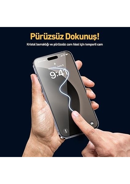Labs iPhone 16 Serisi ile Uyumlu 5d Easyfit 2 Adet Kolay Uygulama Aparatlı Ekran Koruyucu Temperli Cam, iPhone 16 Pro Max, Şeffaf modelleri