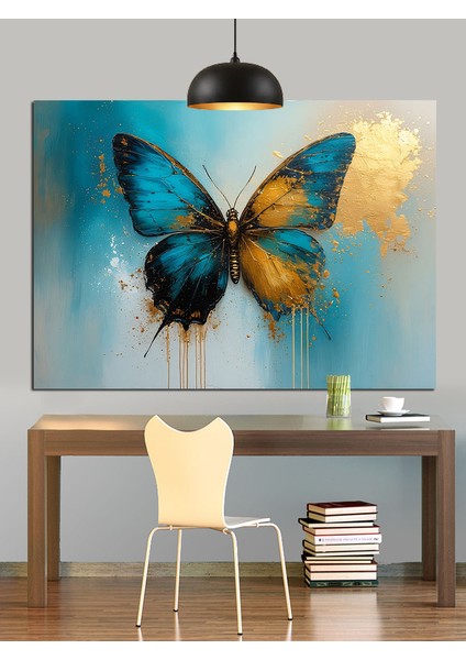 Mavi Sarı Kelebek Dekoratif Kanvas - Mdf Ahşap Tablo fırsatları