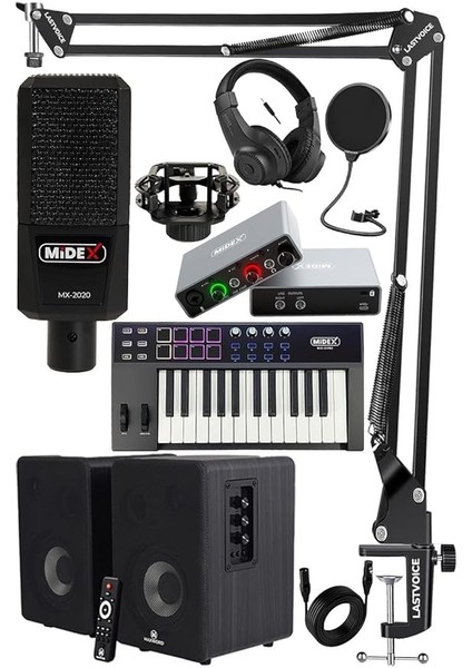 Impressive Paket-3 Stüdyo Ekipmanları Seti (Monitör Mikrofon Ses Kartı Kulaklık Midi Klavye)