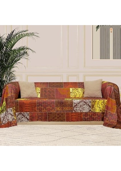 Concept Softmicro Koltuk Örtüsü | Çekyat Örtüsü | Koltuk Şalı | Etnik Desenli Patchwork Kaymaz | Kiremit 180X220 cm modelleri