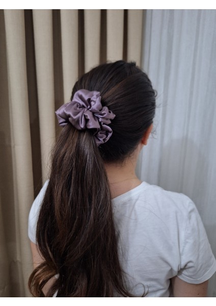 2'li Lüks Kadın Saten Toka - Tozlu Orkide - Lastik Model Scrunchie - Anne Kız Kombini fiyatları