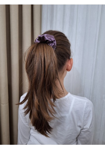 2'li Lüks Kadın Saten Toka - Tozlu Orkide - Lastik Model Scrunchie - Anne Kız Kombini modelleri