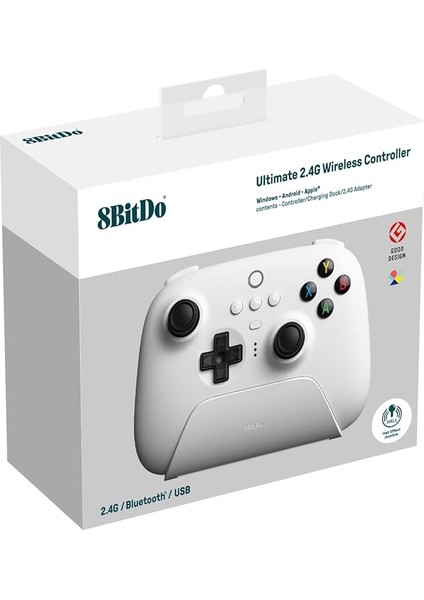 Ultimate Hall Effect 2.4g Controller ve Şarj Dock - Beyaz Windows, Android Pc Ipad Uyumlu fırsatları