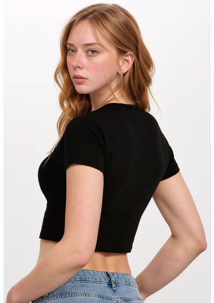 Kadın Giyim Pamuklu - Elastan Yarım Kol Bisiklet Yaka 3 Adet Siyah Crop LL.011.ILK.110 fiyatları