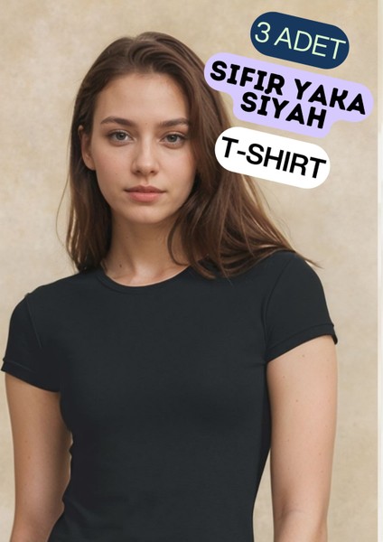 Kadın Giyim Pamuklu & Elastan Sıfır Yaka T-Shirt 3 Adet Ekonomik Paket LL.223.ILK60.001