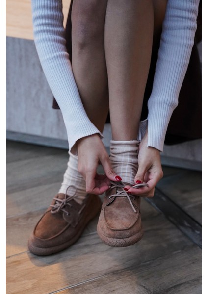 Kadın Hakiki Deri Bağlamalı Loafer Günlük Ayakkabı Enita Camel Süet fiyatları