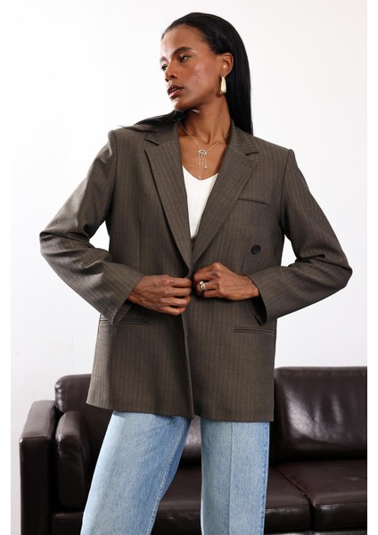 Koyu Haki Düğmeli Oversize Ceket 17255